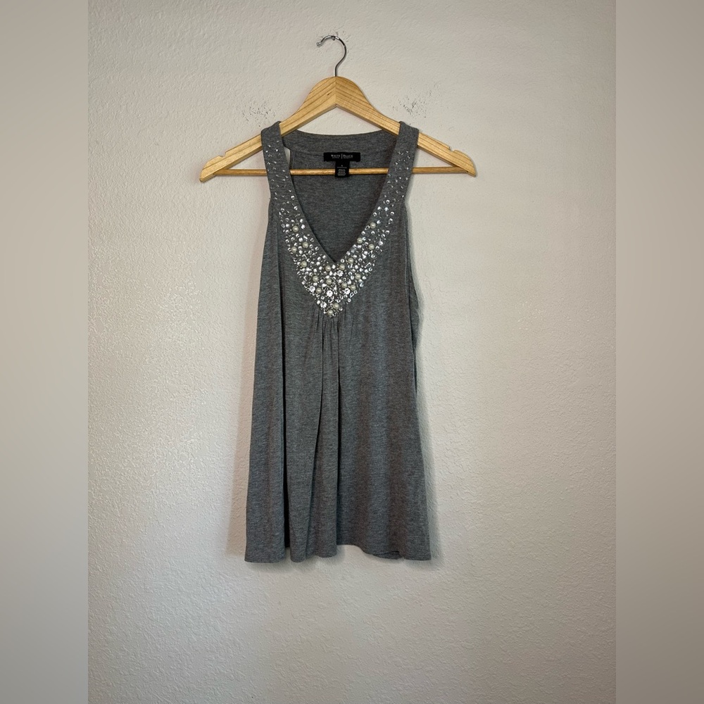 White House Black Market Heather Gray Sequin Tank Top Size Small